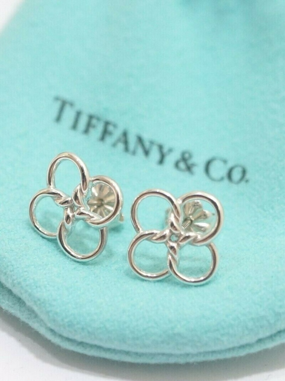 Tiffany & Co. Elsa Peretti Sterling Silver Quadrifoglio Stud Earrings